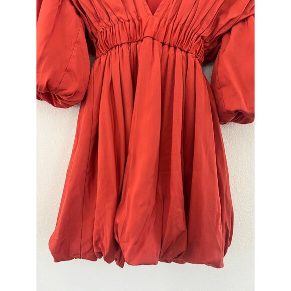 Prettylittlething V-Neck Mini Dress Women 0 Boho Fairy Burnt Orange Peasant Fall - Picture 10 of 15